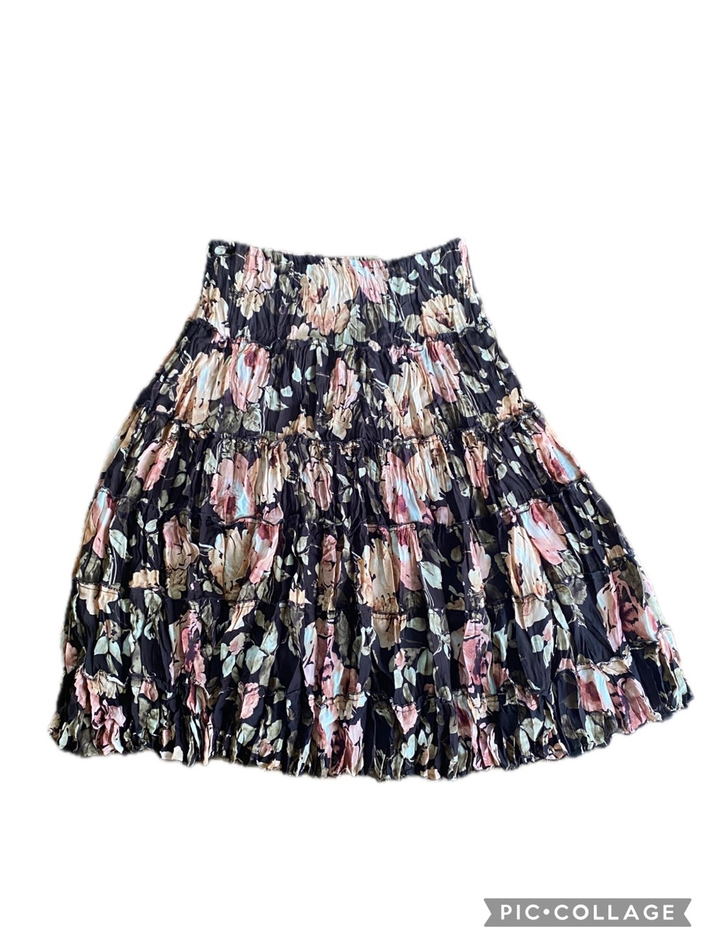 Sunny Taylor Black Floral Tiered Skirt with Pink & Cream Accents